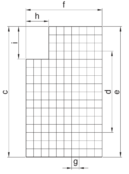 Maße c, d, e, f, g, h und i am Gitterrost