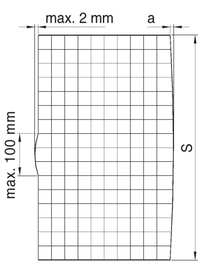 Seitliche Abweichung a mit maximal 2 mm und maximal 100 mm